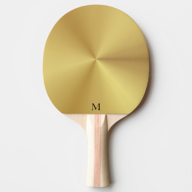 Shiny Metallic Gold Texture Monogram Ping Pong Paddle (Front)