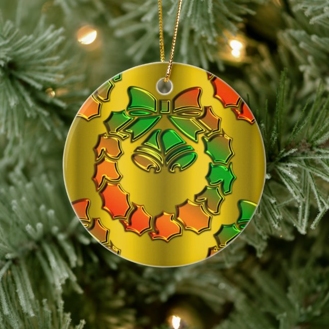 Shiny Metallic Golden Christmas Wreath Ceramic Tree Decoration (Tree)