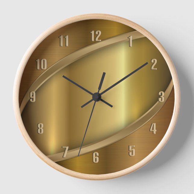 Shiny Metallic Golden Geometric Elegant Design Clock (Front)
