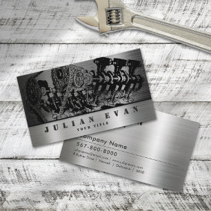 Shiny Metallic Mechanic Automotive Repair Service  Business Card