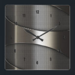 Shiny Metallic Modern Geometric Design Square Wall Clock<br><div class="desc">Shiny metallic modern geometric design with steel and metallic mash look. Cool gift for that special guy in your life. Not a real steel but image with digital illusion of metal and shine.</div>