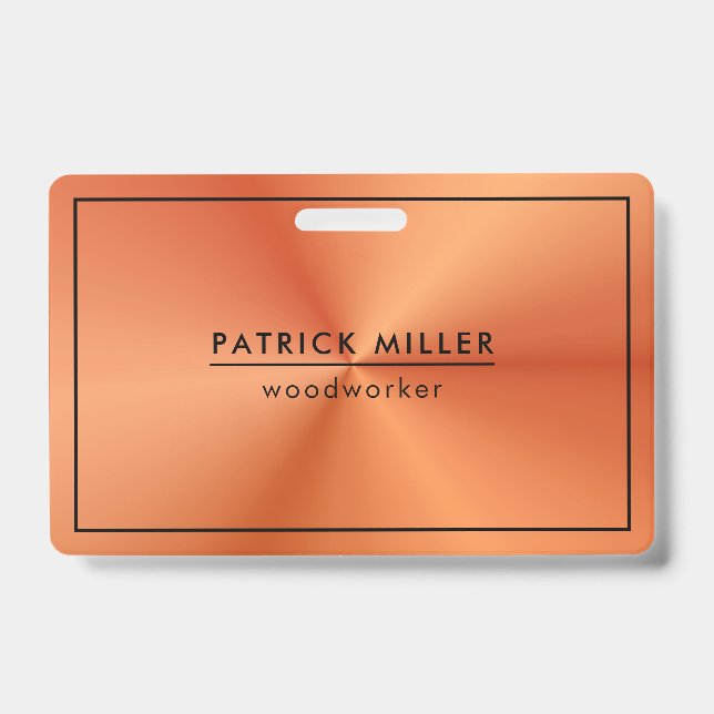 Shiny Metallic Orange Texture Black Accents ID Badge (Front)