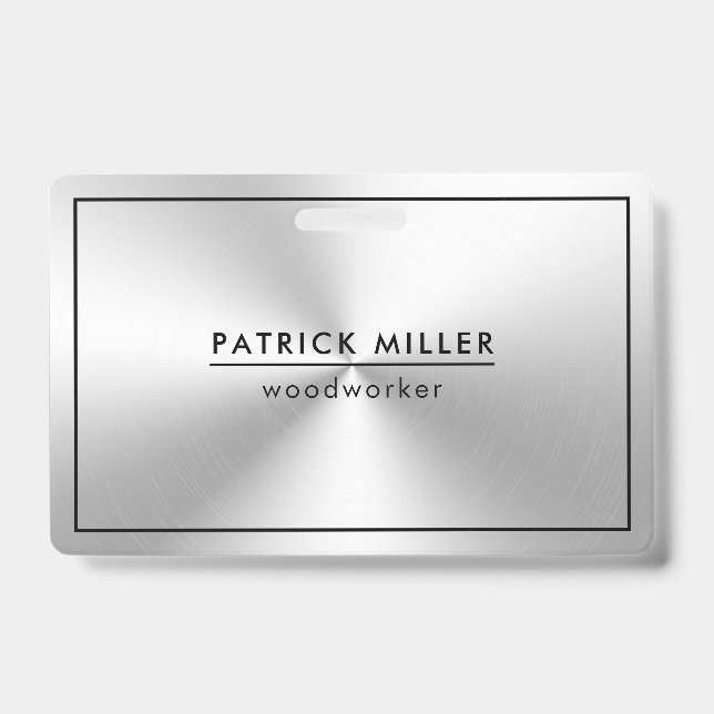 Shiny Metallic Silver Texture Black Accents ID Badge (Front)