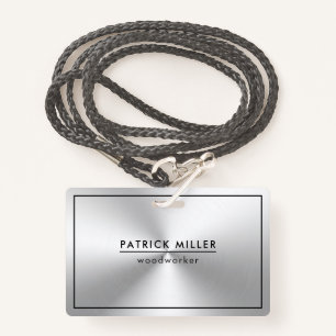 Shiny Metallic Silver Texture Black Accents ID Badge