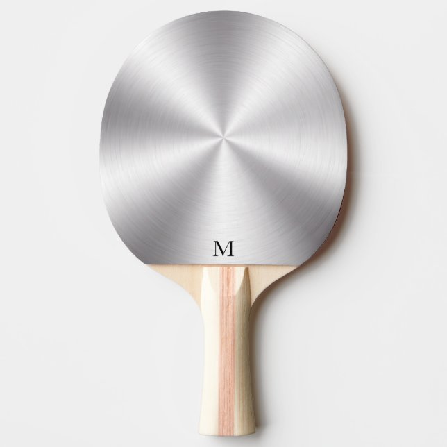 Shiny Metallic Silver Texture Monogram Ping Pong Paddle (Front)