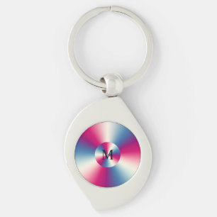 Shiny metallic texture monogram key ring