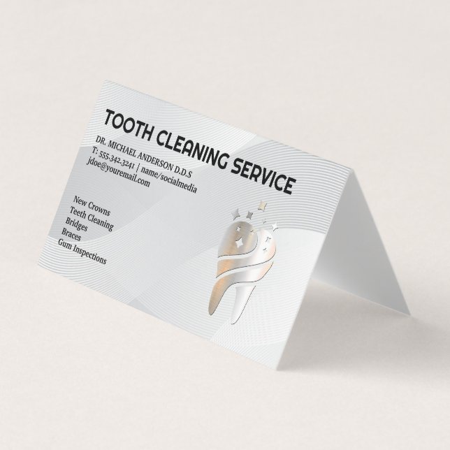 Shiny Metallic Tooth Logo | Dentistry Business Card (Front)