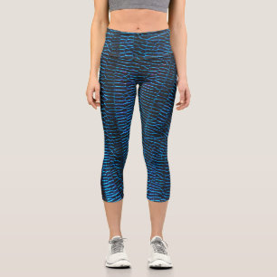 Shiny metallic vibrant neon blue abstract pattern  capri leggings