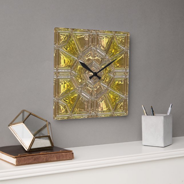 Shiny metallizer yellow and clear glass wall clock (Office)