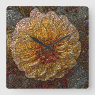 Shiny metallizer yellow flower glass wall clock