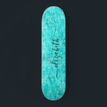 Shiny Mint Green Personalised Skateboard<br><div class="desc">Personalised girly skateboard featuring your first name in a trendy script against a shiny mint green background, </div>