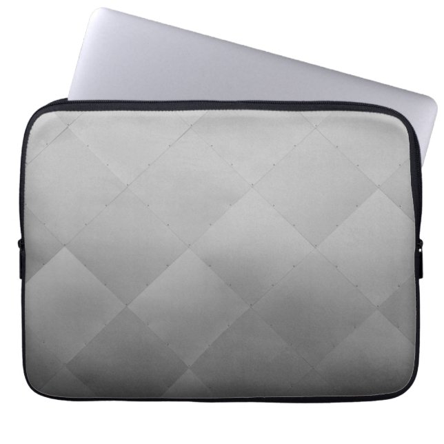 Shiny Modern Chequered Metal Silver Laptop Sleeve (Front)