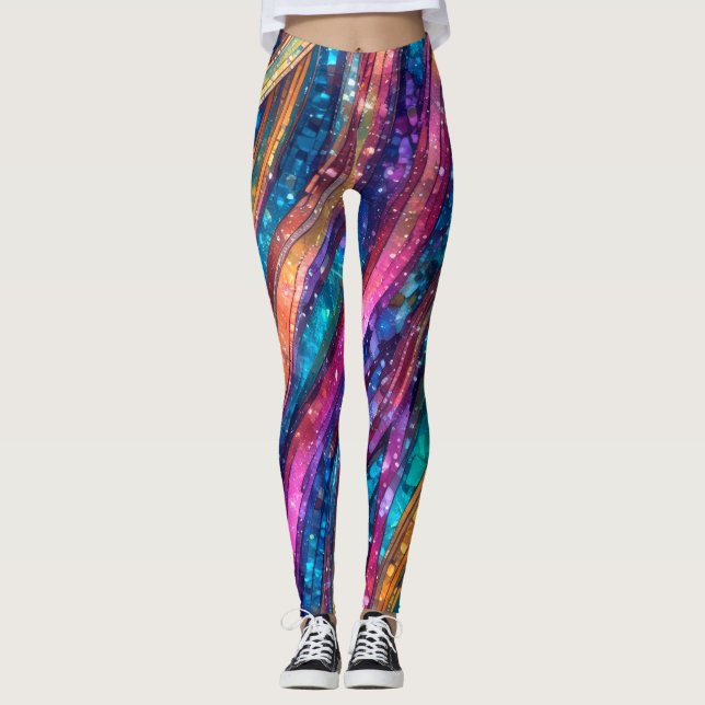 Shiny Multicolored Sequin Look Leggings (Front)
