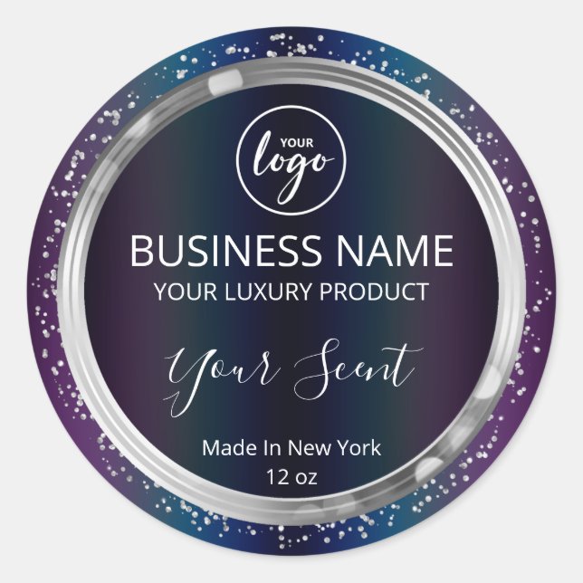 Shiny Oil Slick Silver Glitter Product Labels (Front)