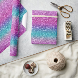 Shiny Ombre Sparkle Pink Teal Blue Wrapping Paper