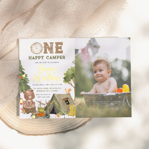 Shiny One Happy Camper Bear Photo Boy 1st Birthday