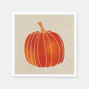 Shiny Orange Autumn Pumpkin Rustic Kraft Party Napkin