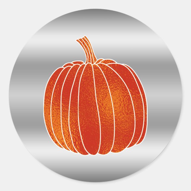 Shiny Orange Autumn Pumpkin Silver Shine Favour Classic Round Sticker (Front)