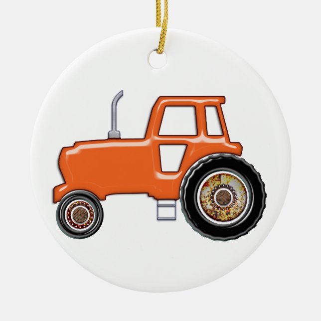 Shiny Orange Tractor Ceramic Tree Decoration (Front)