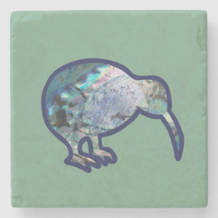 Shiny Pāua Kiwi Bird on Green  Stone Coaster