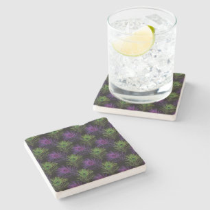 Shiny Peacock Feather Mardi Gras Colours NOLA Stone Coaster