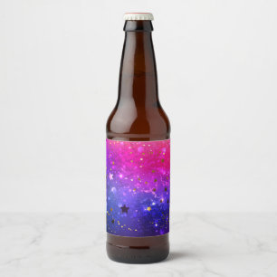 Shiny Pink Blue Background Beer Bottle Label