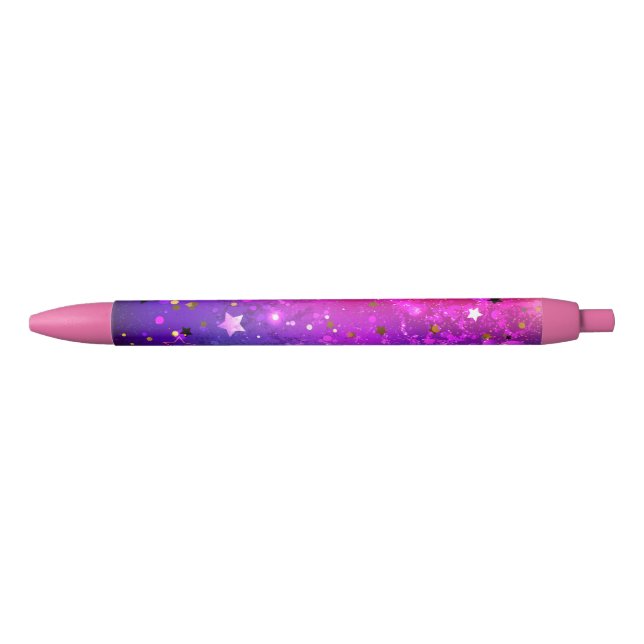 Shiny Pink Blue Background Black Ink Pen (Front)