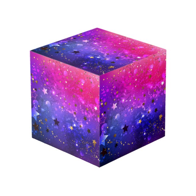 Shiny Pink Blue Background Cube (Front Angled)