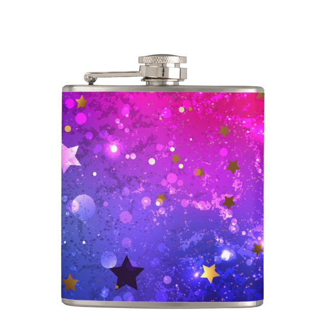 Shiny Pink Blue Background Hip Flask (Front)