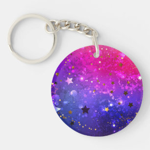 Shiny Pink Blue Background Key Ring