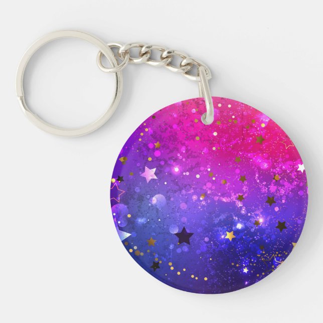 Shiny Pink Blue Background Key Ring (Front)