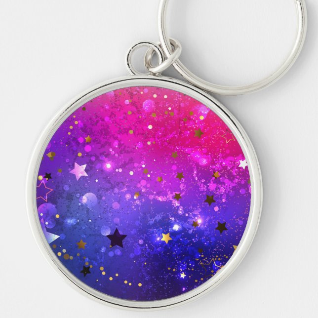 Shiny Pink Blue Background Key Ring (Front)