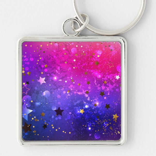 Shiny Pink Blue Background Key Ring (Front)