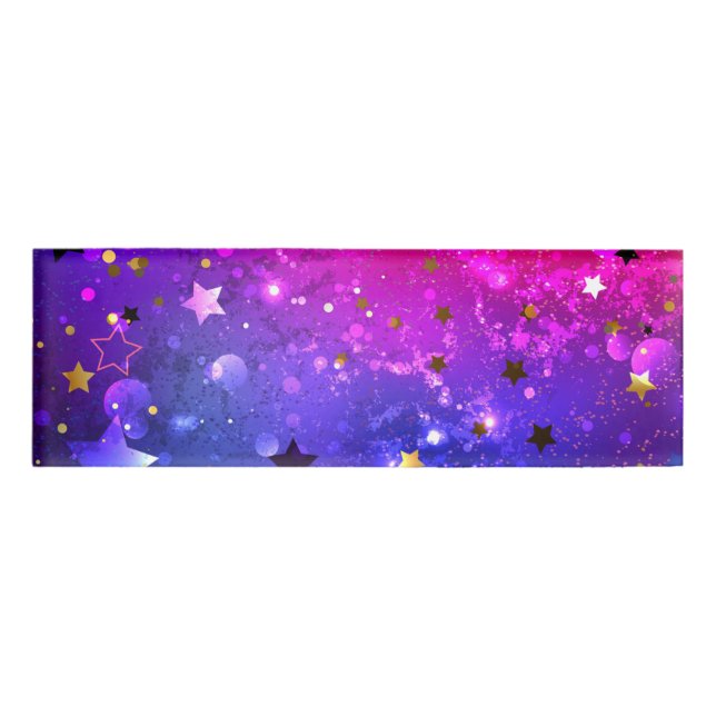 Shiny Pink Blue Background Name Tag (Front)