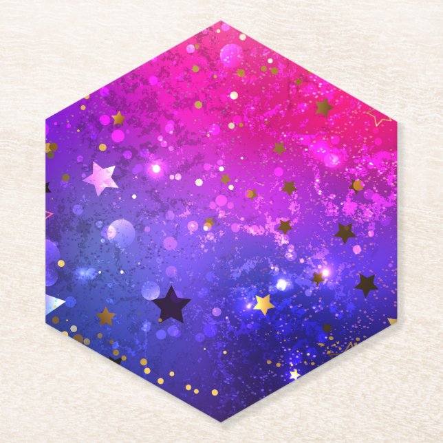 Shiny Pink Blue Background Paper Coaster (Front)