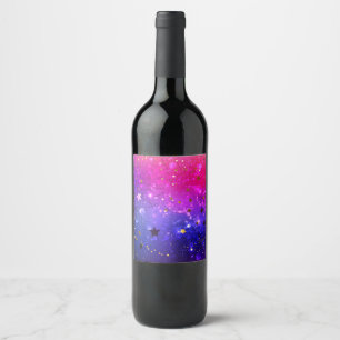 Shiny Pink Blue Background Wine Label
