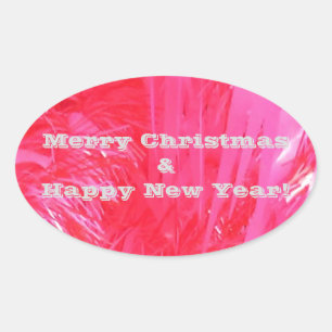 Shiny Pink Christmas Tree Oval Sticker