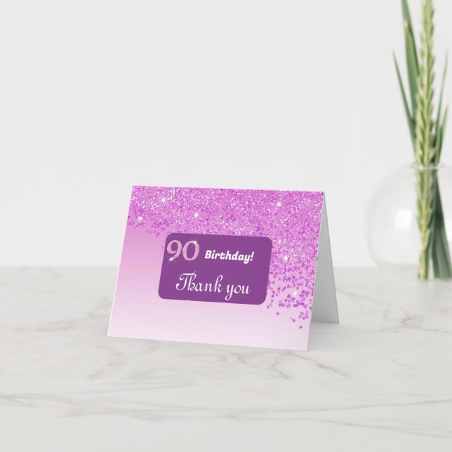 Shiny Pink Glitter, 90th Birthday Thank You Card (Front)