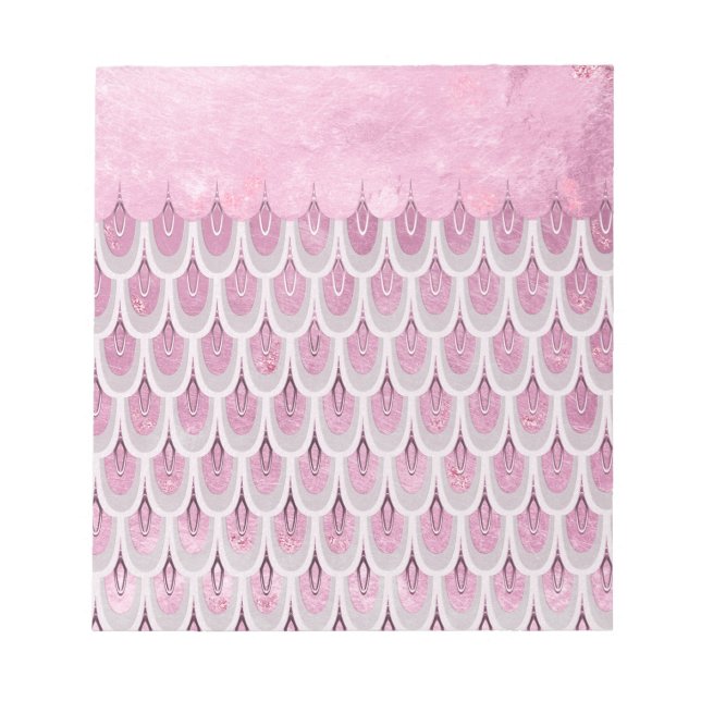 Shiny Pink Glitter Mermaid Fish Scales Notepad (Front)
