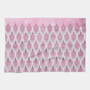 Shiny Pink Glitter Mermaid Fish Scales Tea Towel