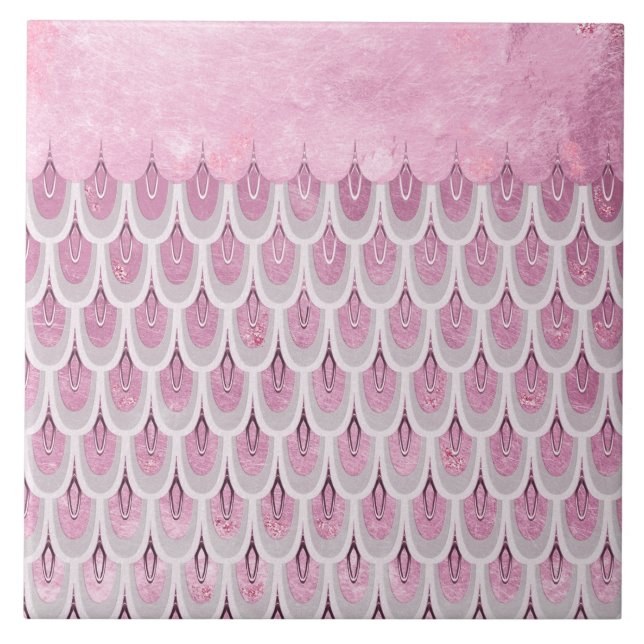 Shiny Pink Glitter Mermaid Fish Scales Tile (Front)