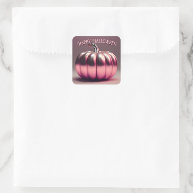 Shiny Pink Pumpkin Square Sticker (Bag)