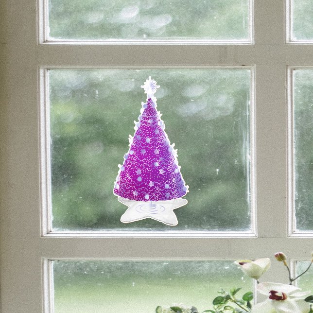 Shiny Pink Silver Christmas Tree Star Shape Rug (Dark pink and silver shiny Christmas tree on white star shaped rug on window cling decoration.)
