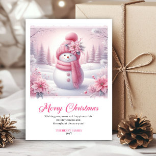 Shiny pink snowman kids card editable digital art