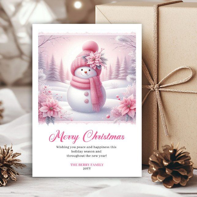 Shiny pink snowman kids card editable digital art (Shiny pink snowman kids card editable digital art)