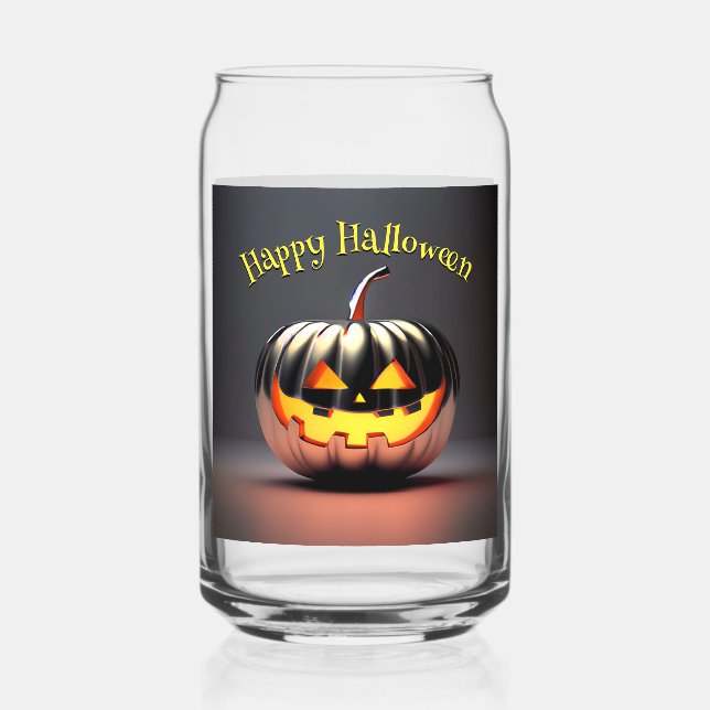 Shiny Pumpkin Halloween Can Glass (Front)