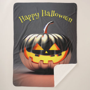 Shiny Pumpkin Halloween Sherpa Blanket