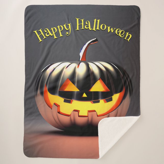 Shiny Pumpkin Halloween Sherpa Blanket (Front)