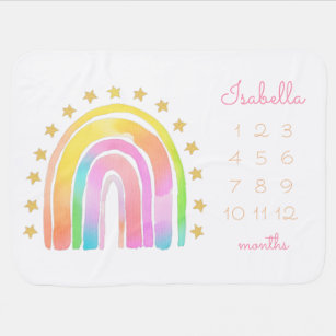 Shiny Rainbow Milestone Baby Blanket