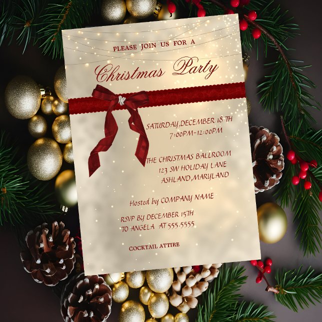 Shiny, Red Bow, Corporate Christmas Party Invitation (Creator Uploaded)